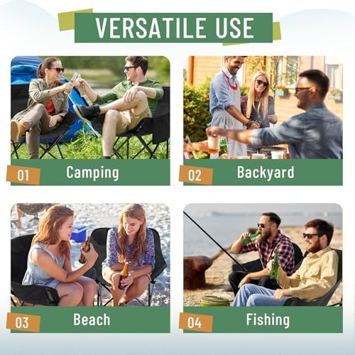 2 Pack Compact Camping Chairs Portable Folding for Outside with Carry Bag Lightweight Moon Chairs for Travel Picnic Hiking Beach Fishing, 600D Oxford, Supports 330lbs(Black)