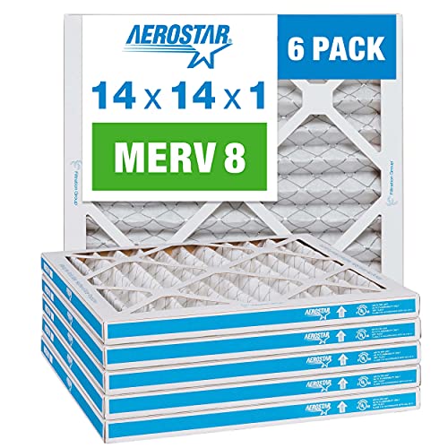 Aerostar 14x14x1 MERV 8 - 6 Count - Pleated HVAC, Furnace & Air Conditioner Filters - Removes Dust, Lint, Mold & Allergy-Causing Pollen