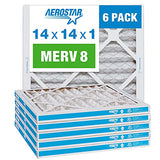 Aerostar 14x14x1 MERV 8 - 6 Count - Pleated HVAC, Furnace & Air Conditioner Filters - Removes Dust, Lint, Mold & Allergy-Causing Pollen