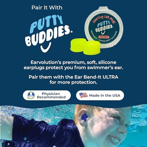 Earvolution Ear Band-It Ultra Swimming Headband for Kids and Adults - Invented by Ear, Nose, and Throat Physician - Custom Anti-Slip Grip Neoprene Maximizes Protection, 12 Color Options, 3 Sizes