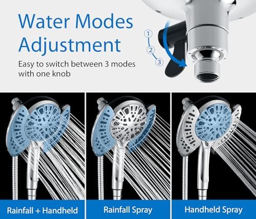 2-in-1 Shower Head with Handheld Combo: 2.5GPM Rainfall Shower Head & Handheld Shower Head Use Together or Alone, 9 Spray Settings Hand Held Shower Head with Hose, Shower Trim Systems