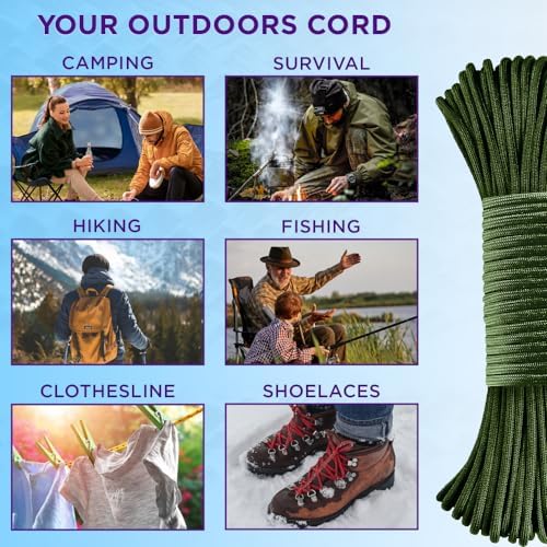 TECEUM 5/32" Paracord Rope 1000 – 1000ft / 200ft / 100ft / 50ft – Tactical Parachute Cord 4mm – 45+ Colors – Nylon String for Survival & Camping Gear – Stripe Cord for Survival – Utility Rope