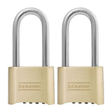 Master Lock Brass Combination Lock, Gate Lock for Outdoor Fence or Shed, Customizable Combination Padlock with Extended 2-1/4-Inch-Long Shackle, 2 Pack, 175LHEC2