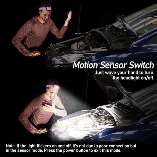 Headlamp Flashlight, 2-Pack Super Bright LED Rechargeable Headlight - Spotlight&Floodlight Combination, Sensor Control, 8 Modes,IPX5 Waterproof, 20+Hrs Runtime for Camping-Pink
