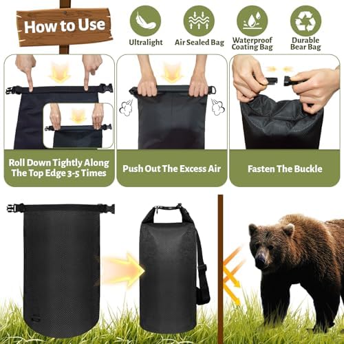 Bear Bag Hanging Kit, 10L Waterproof Bear Bags for Food Backpacking Camping, Ultralight Bear Proof Canister Gear for Food Storage with Survival Nylon Ropes, Clips, Rock Pouch, Pulley System
