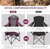 Oversized Portable Camping Chair, Full Padded Outdoor Folding Chair Support 350 LBS, Heavy Duty Lawn Chair with Cup Holder, Cooler Bag, Lumbar Support, Head Pocket for Adult (Purple)