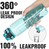 OLDLEY Water Bottle, 32oz Motivational Sports Water Bottle with Time Marker - Times to Drink - Tritan, BPA Free, Wide Mouth Leakproof,Surfer (1 Bottle)