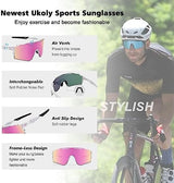 Ukoly Cycling Sunglasses for Men Women with 3 Interchangeable Lenses, Polarized Sports Sunglasses, Baseball Sunglasses