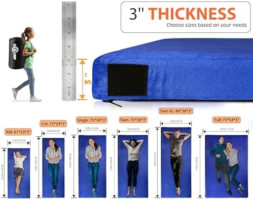 3 Inch GAIALOOP Thick Memory Foam Camping Mattress Sleeping Pad [Car/Tent/Cot] Glamping Portable Floor Mat Roll Up Futon Mattress for Guests Sleepover
