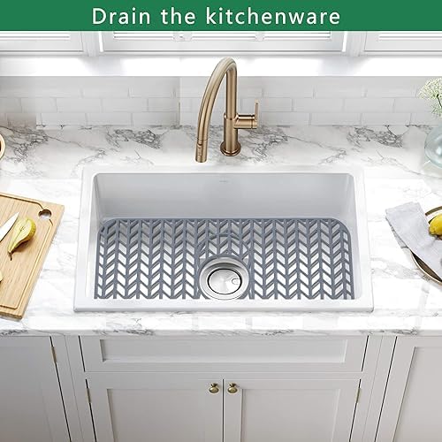 GUUKIN Sink Protectors for Kitchen Sink 19x13 & 24x12.5 & 13x11 & 26x14 & 28x14 & 29x15, Large Silicone Mats Grid for Bottom of Farmhouse Stainless Steel (24x12.5 with 3 Reserved Holes)