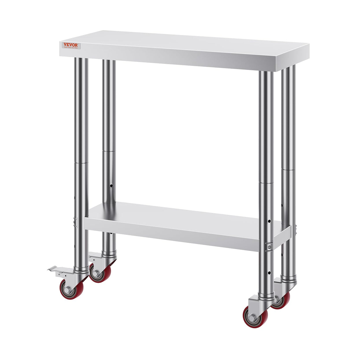 VEVOR Stainless Steel Work Table 30 x 12 x 34 Inch, 700 LBS Load Capacity with 4 Wheels, 3 Adjustable Height Levels, Heavy Duty Food Prep Worktable for Commercial Kitchen Restaurant, Silver