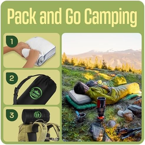 Camping Pillow: Dual Cover, Memory Foam Travel Pillow, Medium Firm Camp Pillow, Camping Pillows for Sleeping, 5 Layers for Support, Small Travel Pillow,Small Portable Pillow 10x16 Inches (White)