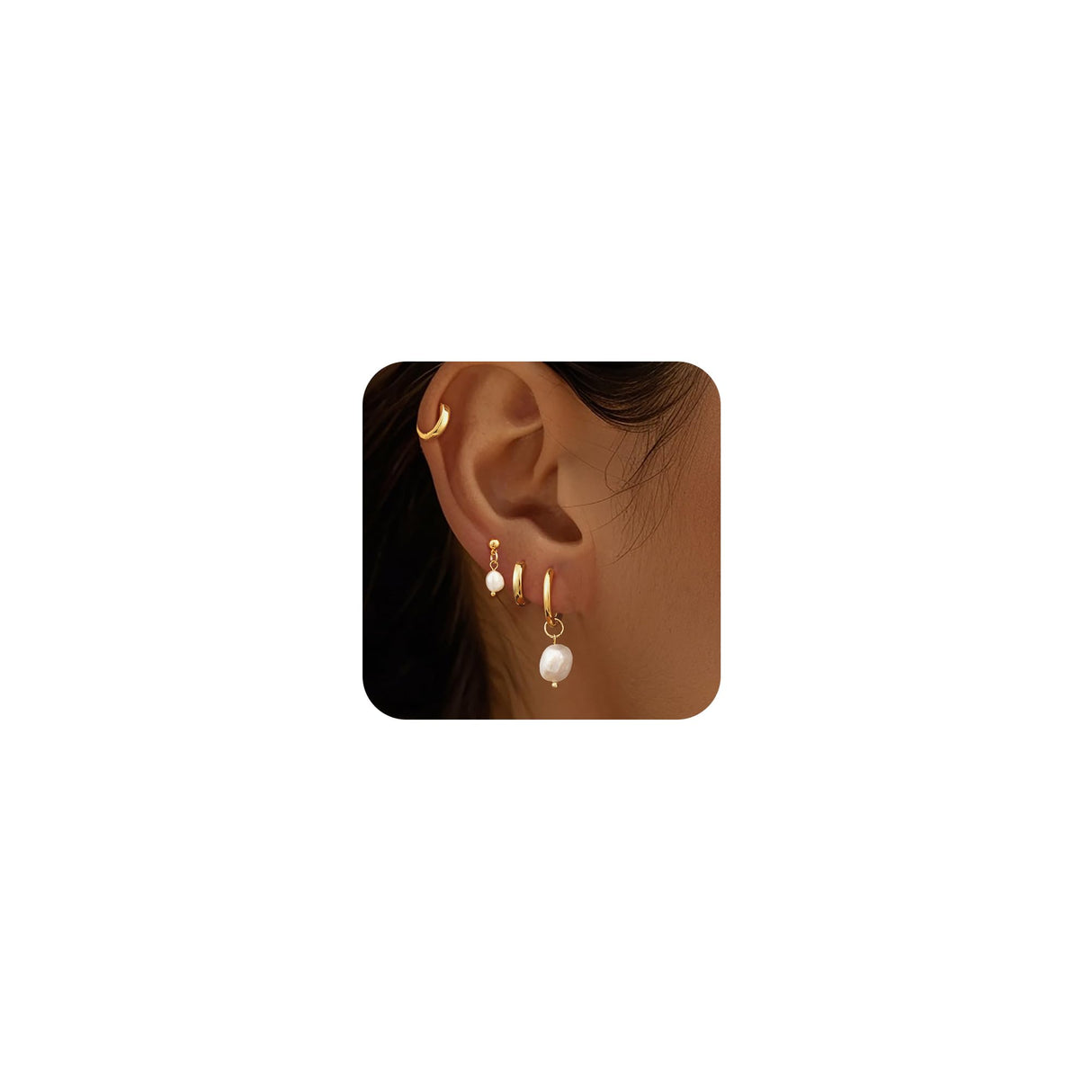 Moodear Gold Earrings for Women, Pearl Hoop Dangle Earring Stack Jewelry