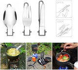 Odoland Camping Cookware Stove Carabiner Canister Stand Tripod and Stainless Steel Cup, Tank Bracket, Fork Spoon Kit for Backpacking, Outdoor Camping Hiking and Picnic