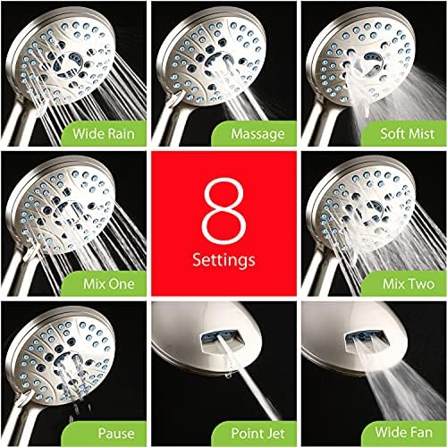 Hotel Spa AquaCare As-Seen-On-TV High Pressure 48-setting Rain & Handheld 3-way Shower Head Combo - Anti-clog Nozzles/Tub, Tile & Pet Power Wash/Extra Long 6 ft. Hose/Satin Nickel Finish