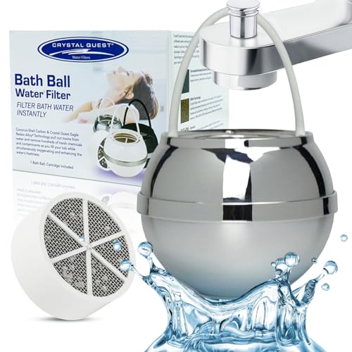 Crystal Quest Bath Ball Water Filter for Bathtub - 3-Stage Filtration, Removes Chlorine, Chloramine & Byproducts, 2,500 Gallons, BPA Free, pH Balanced Water, Fits All Tubs, Easy Install, Built in USA