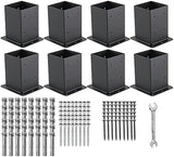 4x4 Post Base 8 Pcs, (Inner Size 3.6x3.6) Post Anchors, 13GA Thick Solid Steel & Black Powder Coated,Deck Post Brackets Support Deck Base Plate Pergola Brackets Fence Kit Mailbox Mount…