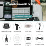 DR.PREPARE 4.5 Gallons Portable Shower for Camping, 17L Camping Shower with Pump, USB Rechargeable Battery, 2 Shower Heads, Large Water Flow, Portable Shower for Beach Hiking Outdoor, Pet Cleaning