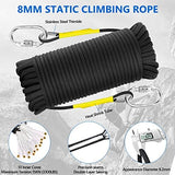 NTR Orange/Black/Blue/Green Climbing Rope 10M(32ft) 20M(64ft) 30M(96ft) 50M(160ft), 8MM Static Rock Climbing Rope with 2 Steel Hooks, Rappelling Rope for Outdoor, Hiking Safety Escape Rope