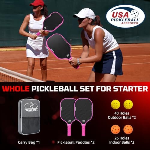 BAGAIL Pickleball Paddles, USAPA Approved Fiberglass Surface Pickleball Set, Lightweight Pickle Ball Rackets with 4 Balls, 1 Bag, Designed in California for Traction and Stability