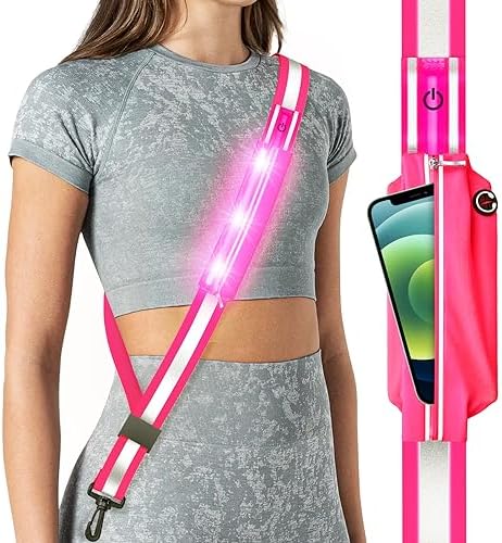 LED Reflective Belt Sash for Walking at Night, Night Running Safety Gear High Visibility Rechargeable LED Light Up Running Belt for Runners Walkers Men Women