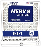 Filter King 8x8x1 Air Filter | 4-PACK | MERV 8 HVAC Pleated A/C Furnace Filters | MADE IN USA | Actual Size: 8 x 8 x .75"