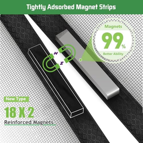 Magnetic Screen Door Mesh Keeps Bugs Out: Door Screen Magnetic Closure 36" x 83" Fits Door Size 34" x 82" - Magnetic Door Curtain Heavy Duty Fiber Fabric Washable - Hands Free Entry