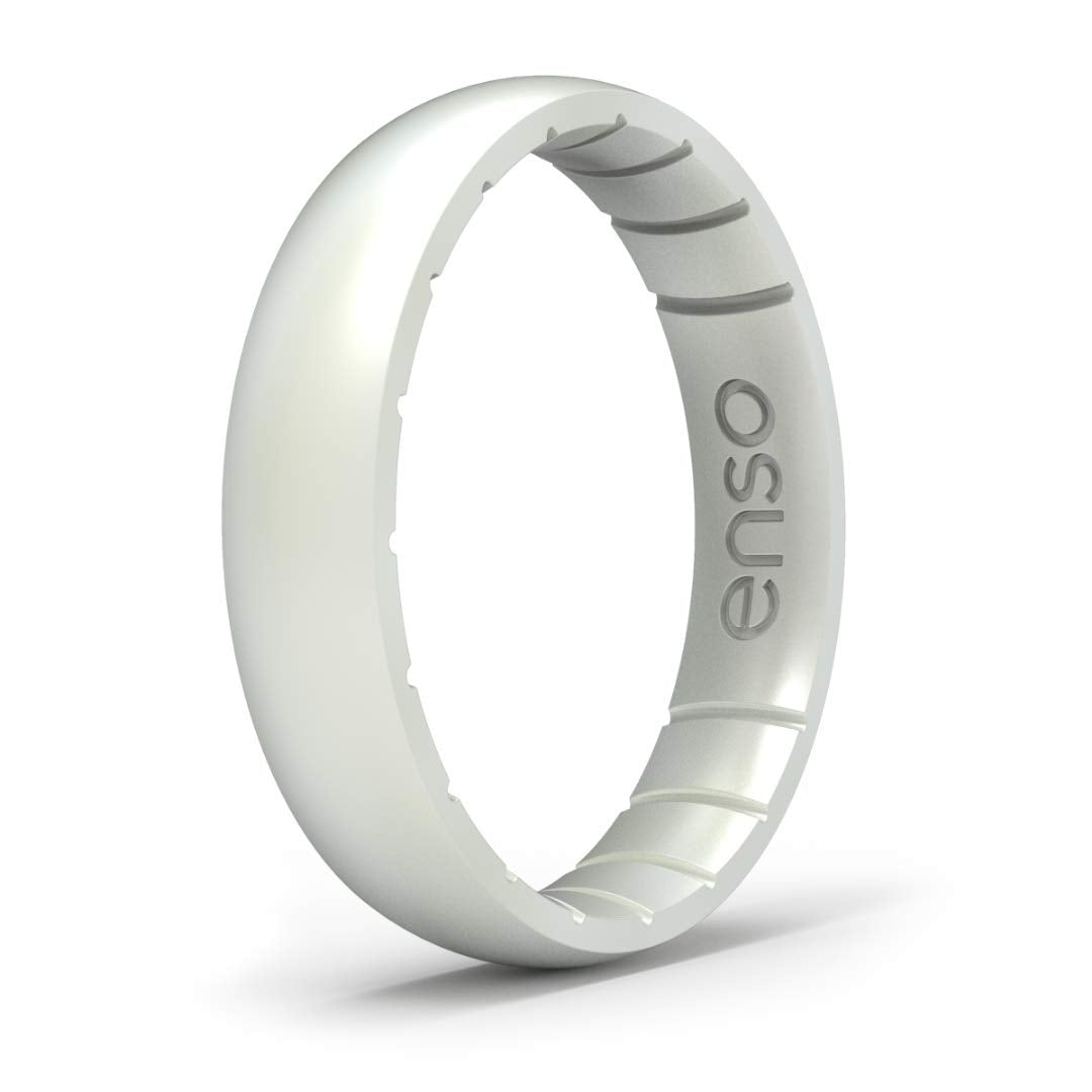 Enso Rings Thin Elements Silicone Ring – Stackable Wedding Engagement Band – 4.3mm Wide, 1.75mm Thick (Pearl-Colored, 6)