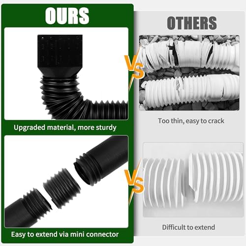 2 Pack Rain Gutter Downspout Extensions, Upgraded Flexible Drain Downspout Extender, Rainwater Drainage Diverter with Mini Connector, Extendable from 20 to 127 Inches