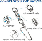 AMYSPORTS High Strength Fishing Snap Swivels Ball Bearing Swivels Stainless Fishing Swivels Saltwater Corrosion Resistance Barrel Swivel for Freshwater Fishing