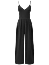 ANRABESS Women V Neck Spaghetti Strap Wide Leg Dressy Jumpsuits 2025 Summer Casual One Piece Jumper Romper Outfits & Pockets Black Medium