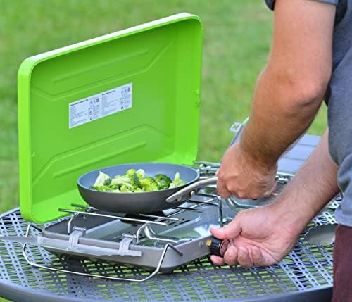 Flame King VT-101 2-Burner Portable Camping Stove Grill, Great for Outdoor Cooking, Backpacking, Compatible with 1LB Propane Gas Bottle