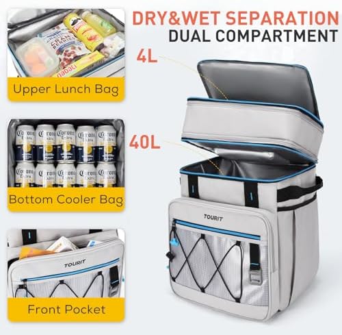 TOURIT 75 Can Rolling Cooler Detachable Double Deck Beach Cooler with Wheels Collapsible for Outdoor, Camping, Picnic, Travel