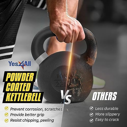 Yes4All Powder Coated Cast Iron Kettlebell Strength Training Kettlebells Weight Set for Full Body Workout, Home Gym