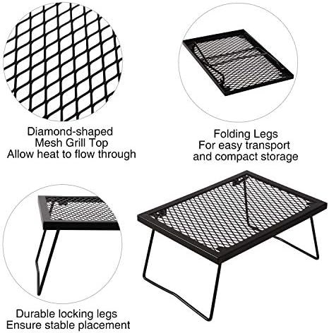 REDCAMP Folding Campfire Grill Heavy Duty Steel Grate, Portable Camp Fire Cooking Racks for Over Fire Pit