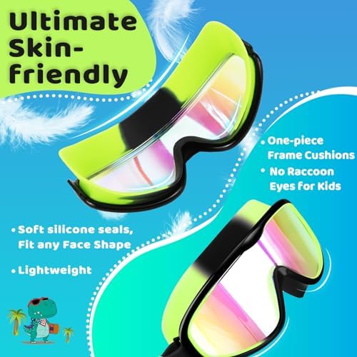 Vvinca Kids Swim Goggles for Age 2-8, Toddler-Goggles with Fabric Strap No Leak Pain-Free, Anti-Fog Goggles for Girls Boys