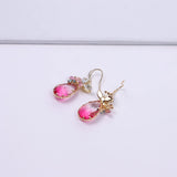 JA.S.JR Pink Crystal Teardrop Earrings CZ Butterfly Earrings Gold Dangle Earrings Jewelry Gift for Women