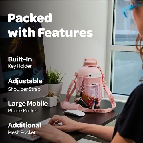 Hydracy Water Bottle with Time Marker -Large BPA Free Water Bottle & No Sweat Sleeve -Leak Proof Gym Bottle with Fruit Infuser Strainer & Times to Drink -Ideal for Fitness Sports & Outdoors