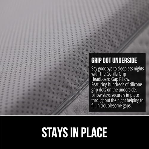 GORILLA GRIP Patent Pending Bed Wedge Pillow Headboard Gap Filler, Comfortable and Supportive High Density Foam Angled Pillows, Stay in Place Gripping Dots, Wedges Between Mattress, Full Size Gray