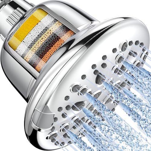 Cobbe Filtered Shower Head, 7 Modes High Pressure Shower Heads - 16 Stage Shower Head Filter for Hard Water for Remove Chlorine and Harmful Substances (Luxury Polished Chrome, 5 Inch Round)