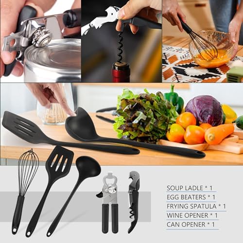 Camping Cooking Essentials Utensils Set - Camp Cookware Kitchen Accessories Kit, Camper Gear Must Haves, Stainless Steel & Silicone, RV Car Portable Outdoor Equipment Tool