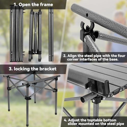 Opliy Portable Folding Camping Table for 2-4 Persons Aluminum Collapsible Table Lightweight with Carry Bag for Camping, Hiking, Picnics, BBQ, Beach Trips & Tailgating