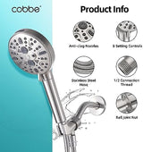 Cobbe Handheld Shower Head with Filter, High Pressure 9 Spray Mode Showerhead Built-in Power Wash with Hose, Bracket and Water Softener for Hard Water Remove Chlorine, Brushed Nickel