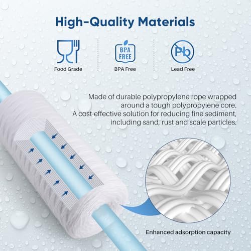 PUREPLUS 5 Micron 10 x 4.5 Whole House String Wound Sediment Filter for Well Water, Replacement Cartridge for 84637, WPX5BB97P, PC10, 355214-45, 355215-45, WP10BB97P, WP5BB97P, 3Pack