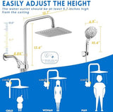 Dual Shower Head Combo, 8'' High Pressure Rain Shower Head with Handheld Spray, 6 Settings Handheld Showerhead, 15" Height Adjustable Slide Bar, Angle Adjustable, Chrome Polished