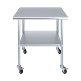 AmGood 30 in. x 36 in. Stainless Steel Work Table with Wheels | Metal Kitchen Food Prep Table | NSF