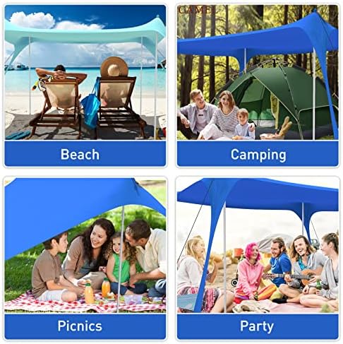 Beach Tent Pop Up Shade Canopy Sun Shelter UPF50+ with 4 Stability Poles/Carry Bag/Ground Pegs/Sand Shovel/Windproof Ropes Portable Outdoor Family Sunshade for Beach Camping(Navy Blue,10×10FT)