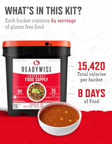 READYWISE - Gluten Free Bucket, 84 Servings, Emergency, MRE Meal Food Supply, Premade, Freeze Dried Survival Food for Hiking, Adventure & Camping Essentials, Individually Packaged, 25 Year Shelf Life