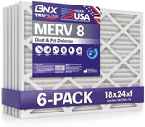 BNX TruFilter 18x24x1 Air Filter MERV 8 (6-Pack) - MADE IN USA – Dust & Pet Defense Electrostatic Pleated Air Conditioner HVAC AC Furnace Filters for Dust, Pet, Mold, Pollen MPR 600 – 700 & FPR 5