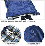 REDCAMP Flannel Sleeping Bag for Adults, Comfortable Cotton Sleeping Bags for Camping with Detachable Hood, Red/Grey/Blue